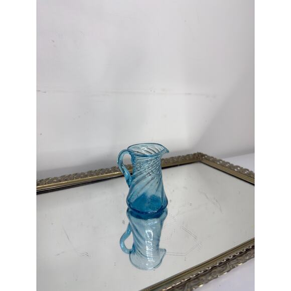 Vintage Sky Blue Glass Swirl Twisted Optic Creamer Pitcher - Picture 9 of 10